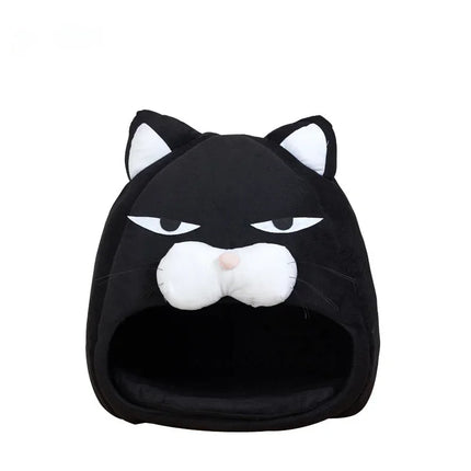 Black Cat-Shaped Pet Bed – Warm Cozy House for Cats & Small Dogs