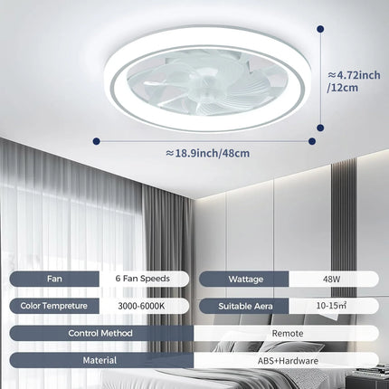 Energy-Saving LED Fan Light with Remote – 48cm Silent Ceiling Fan, 6-Speed Control & Adjustable Dimming for Bedroom/Living Room