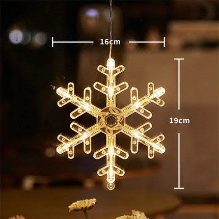 Window Lights Snowflake & Santa LED Ornaments – Christmas Fairy String Lamp for Home, Window & New Year Decoration