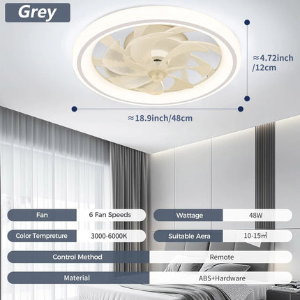 Energy-Saving LED Fan Light with Remote – 48cm Silent Ceiling Fan, 6-Speed Control & Adjustable Dimming for Bedroom/Living Room