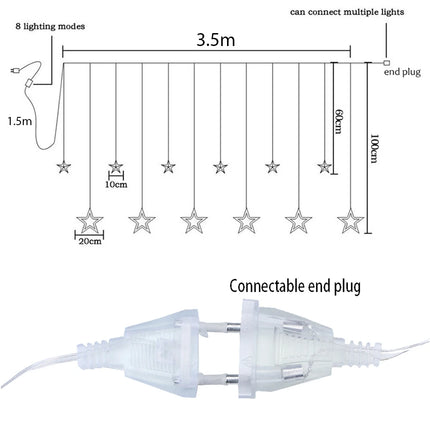 Window Lights 3.5M Star Curtain LED String – 138 LED Fairy Lights for Christmas, Bedroom, Window & Holiday Decoration