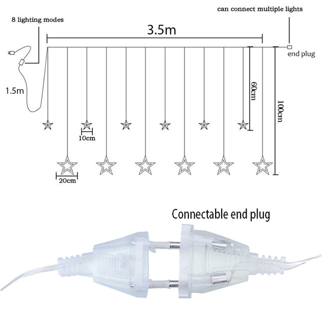 Window Lights 3.5M Star Curtain LED String – 138 LED Fairy Lights for Christmas, Bedroom, Window & Holiday Decoration