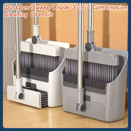 3-in-1 Foldable Broom Set – Soft Bristle Non-Stick Broom & Dustpan