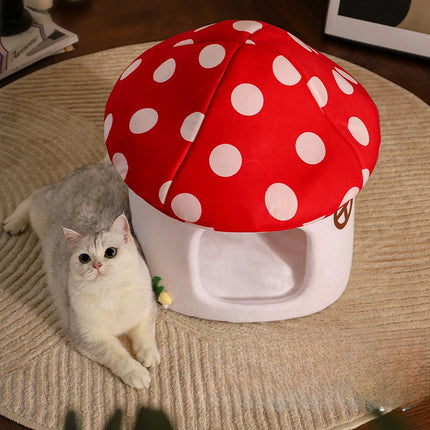 Mushroom Cat Bed – Half-Enclosed Cozy House for Cats & Small Dogs