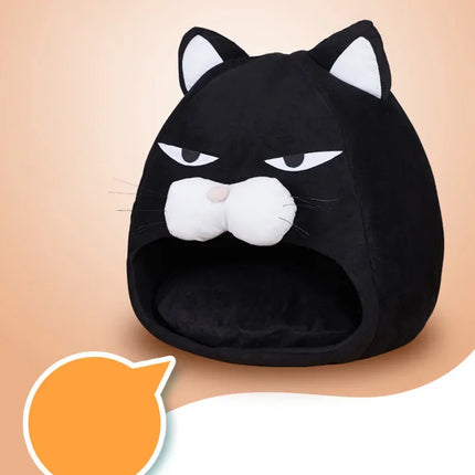 Black Cat-Shaped Pet Bed – Warm Cozy House for Cats & Small Dogs