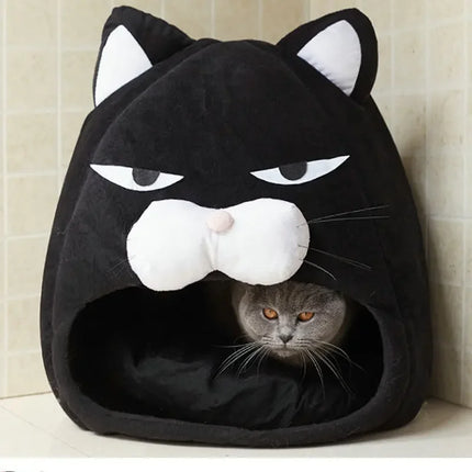 Black Cat-Shaped Pet Bed – Warm Cozy House for Cats & Small Dogs