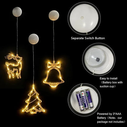 Window Lights Snowflake & Santa LED Ornaments – Christmas Fairy String Lamp for Home, Window & New Year Decoration
