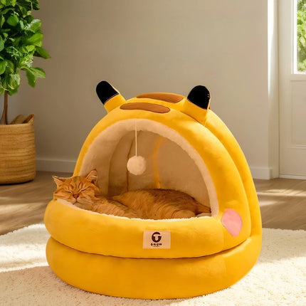 Cute Yurt Pet Nest – Semi-Closed Warm House for Cats & Small Dogs