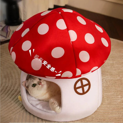 Mushroom Cat Bed – Half-Enclosed Cozy House for Cats & Small Dogs
