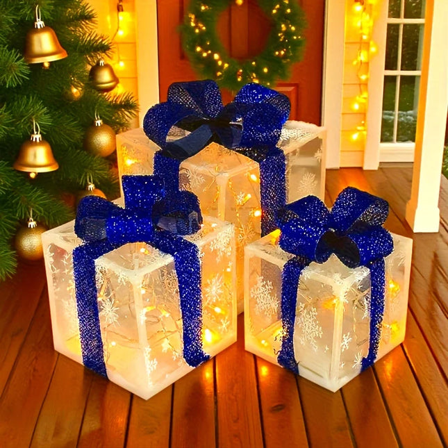 3-Piece Luminous Gift Box Tree Décor (No Battery)