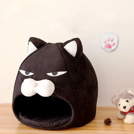 Black Cat-Shaped Pet Bed – Warm Cozy House for Cats & Small Dogs