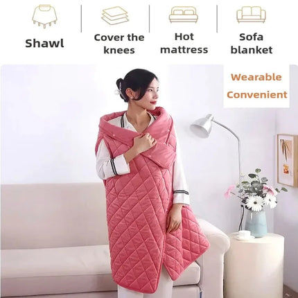 USB Electric Heating Blanket – 3-Level Fast-Heat Winter Shawl with Pocket