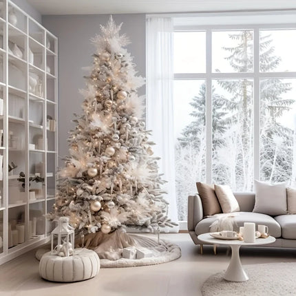 Fluffy White Christmas Tree Skirt – Faux Rabbit Plush Winter Holiday Decor