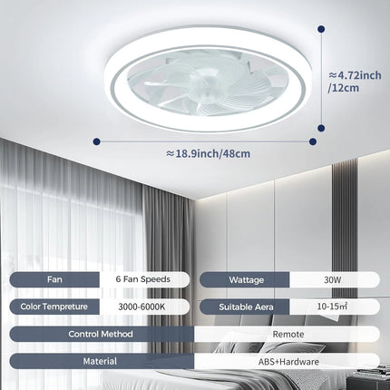 Energy-Saving LED Fan Light with Remote – 48cm Silent Ceiling Fan, 6-Speed Control & Adjustable Dimming for Bedroom/Living Room