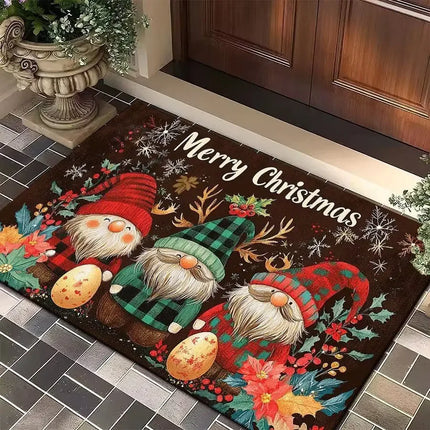 Merry Christmas Door Mat – Festive Printed Flannel Absorbent Floor Mat