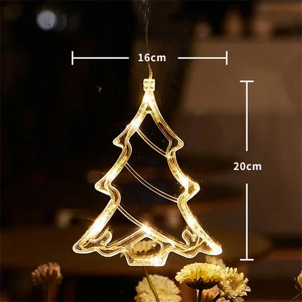 Window Lights Snowflake & Santa LED Ornaments – Christmas Fairy String Lamp for Home, Window & New Year Decoration