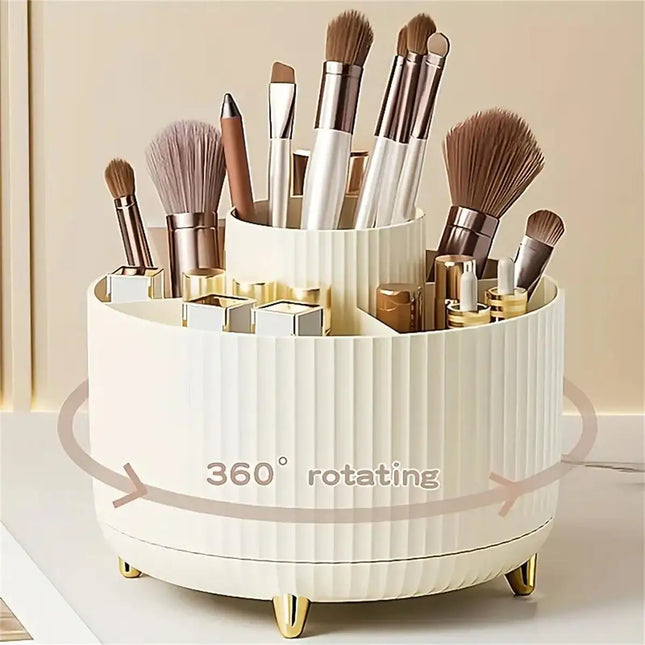 360° Rotating Makeup Organizer – Multi-Compartment Cosmetic Holder