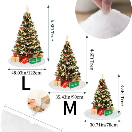 Fluffy White Christmas Tree Skirt – Faux Rabbit Plush Winter Holiday Decor