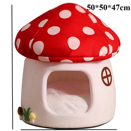 Mushroom Cat Bed – Half-Enclosed Cozy House for Cats & Small Dogs