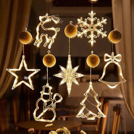 Window Lights Snowflake & Santa LED Ornaments – Christmas Fairy String Lamp for Home, Window & New Year Decoration