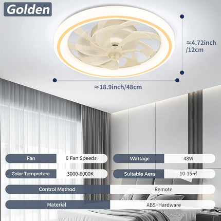 Energy-Saving LED Fan Light with Remote – 48cm Silent Ceiling Fan, 6-Speed Control & Adjustable Dimming for Bedroom/Living Room