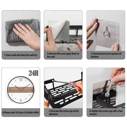 No-Drill Corner Shower Shelf – Wall-Mount Bathroom Storage Rack