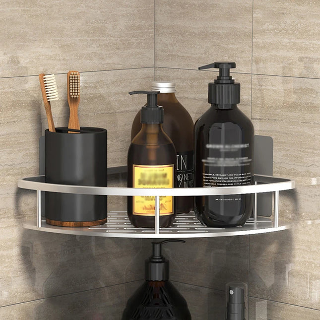No-Drill Corner Shower Shelf – Wall-Mount Bathroom Storage Rack