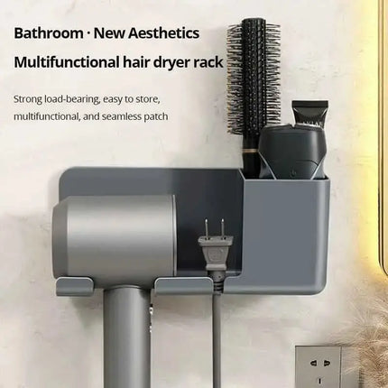 No-Punch Hair Dryer Rack – Wall-Mounted Bathroom Holder