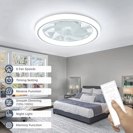 Energy-Saving LED Fan Light with Remote – 48cm Silent Ceiling Fan, 6-Speed Control & Adjustable Dimming for Bedroom/Living Room