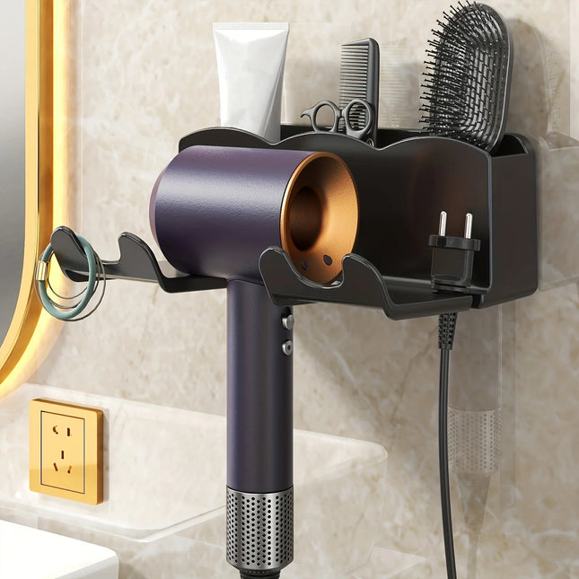 No-Drill Hair Dryer Holder – Wall-Mounted Bathroom Storage Rack