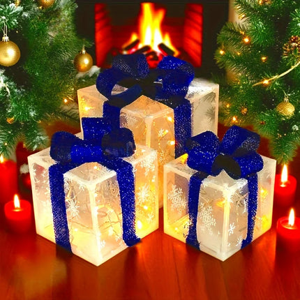 3-Piece Luminous Gift Box Tree Décor (No Battery)