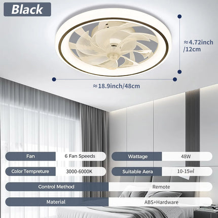 Energy-Saving LED Fan Light with Remote – 48cm Silent Ceiling Fan, 6-Speed Control & Adjustable Dimming for Bedroom/Living Room