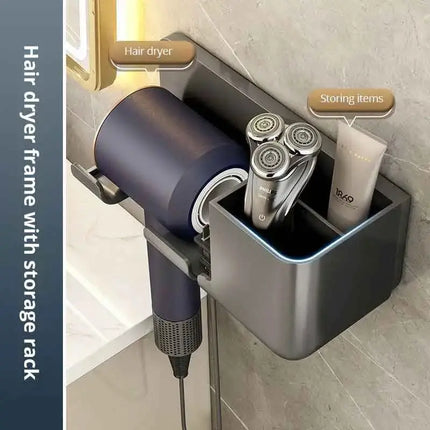 No-Punch Hair Dryer Rack – Wall-Mounted Bathroom Holder