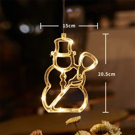 Window Lights Snowflake & Santa LED Ornaments – Christmas Fairy String Lamp for Home, Window & New Year Decoration