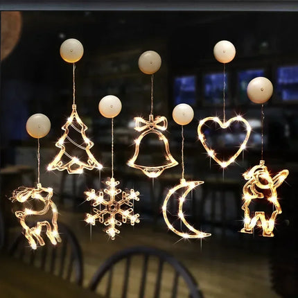 Window Lights Snowflake & Santa LED Ornaments – Christmas Fairy String Lamp for Home, Window & New Year Decoration