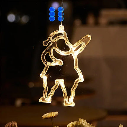 Window Lights Snowflake & Santa LED Ornaments – Christmas Fairy String Lamp for Home, Window & New Year Decoration